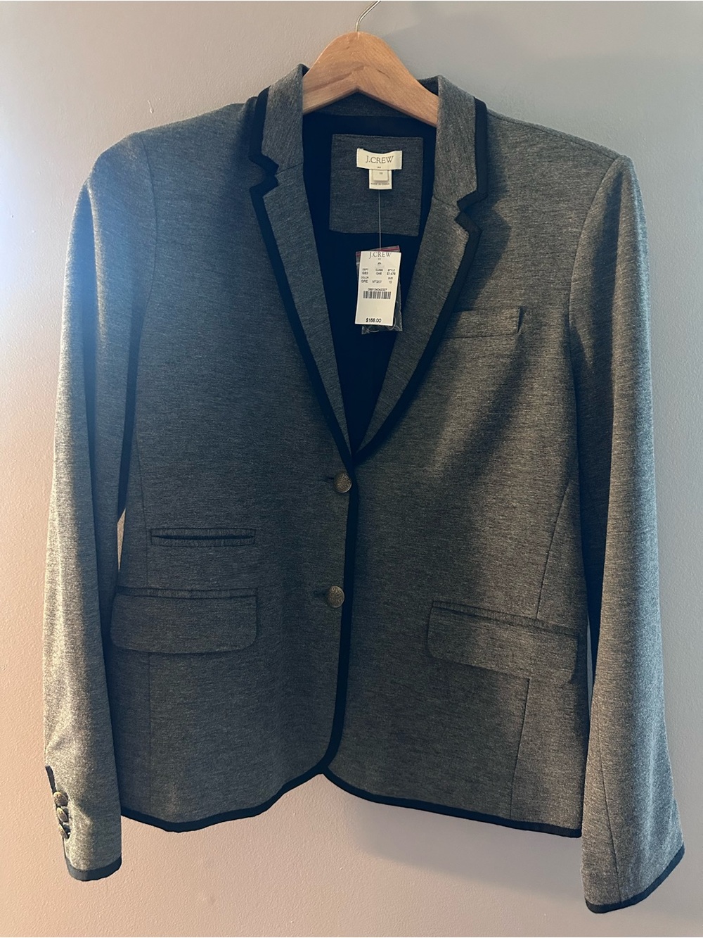 J. Crew Women's Gray Blazer with Black Trim Gold Buttons